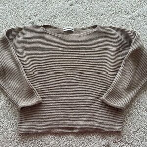 Anthropologie Tan Crew Neck Sweater with Ribbed Texture